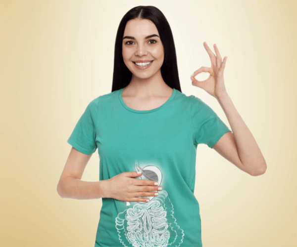 Happy woman with healthy digestive system