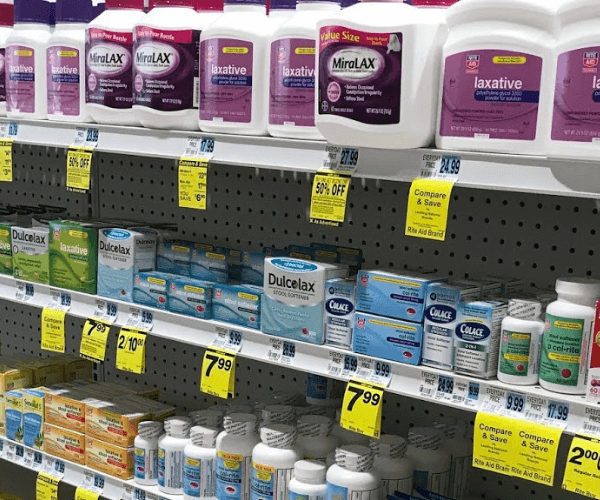 Laxative choices on store shelf
